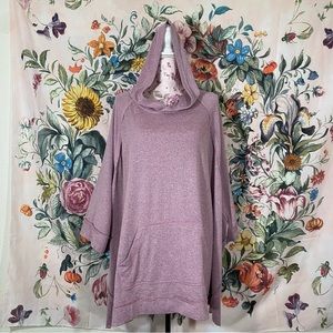 Denim & Co Active sz:M/L Hooded Poncho Front Pocket Brushed Heavenly Jersey Knit